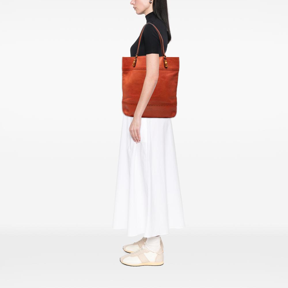 Gucci B Gucci Orange Calf Leather Large Laidback Crafty Tote Italy