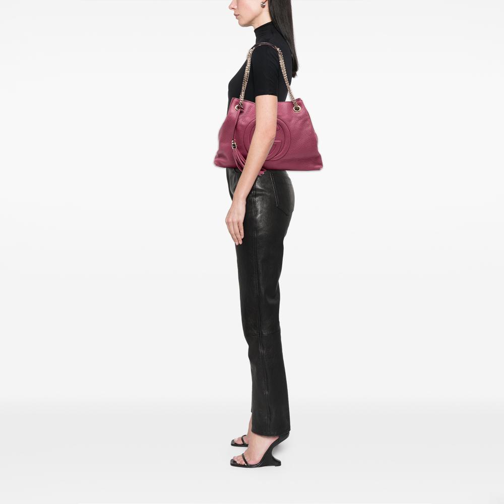 Gucci B Gucci Pink Dark Pink Calf Leather Medium Soho Chain Tote Italy