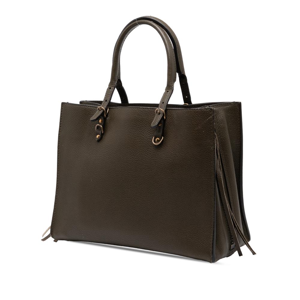 Balenciaga B Balenciaga Brown Dark Khaki Calf Leather Veau Papier A6 Zip Around Satchel Italy