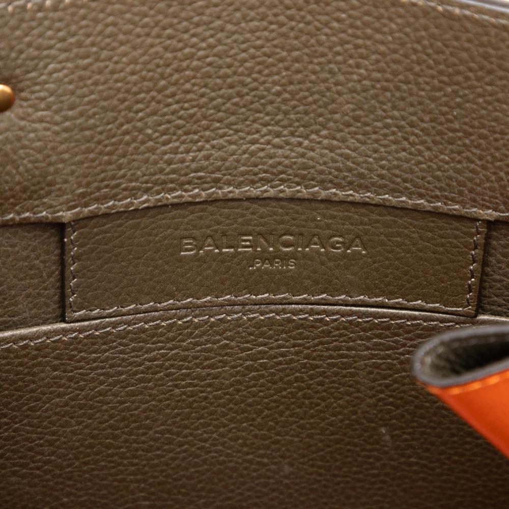 Balenciaga B Balenciaga Brown Dark Khaki Calf Leather Veau Papier A6 Zip Around Satchel Italy
