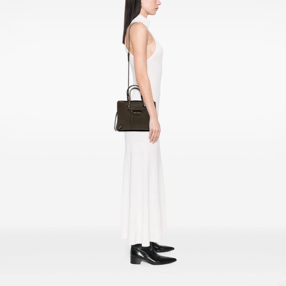 Balenciaga B Balenciaga Brown Dark Khaki Calf Leather Veau Papier A6 Zip Around Satchel Italy