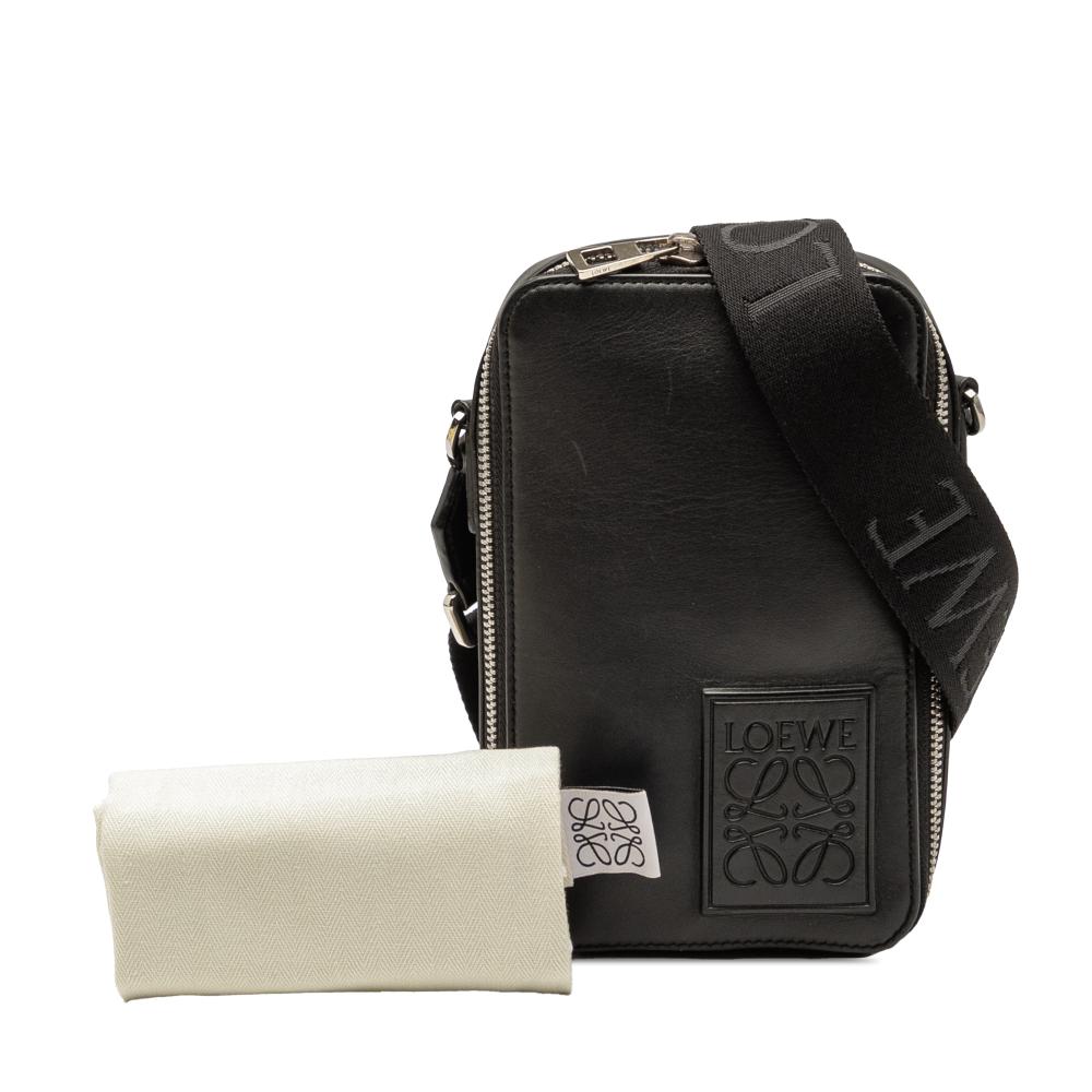 Loewe B LOEWE Black Calf Leather Satin skin Anagram Vertical Pocket Crossbody Spain