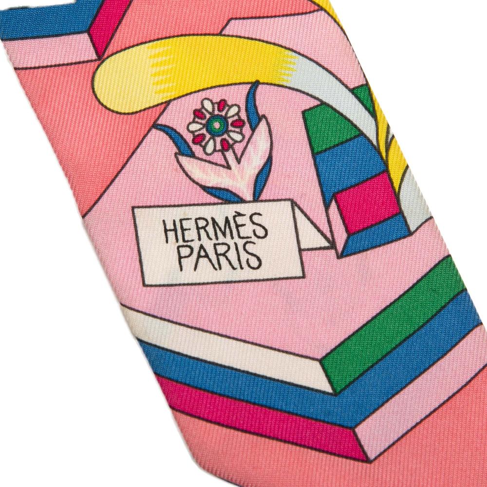 Hermès B Hermès Pink Silk Fabric La Source de Pegase Twilly Scarf France