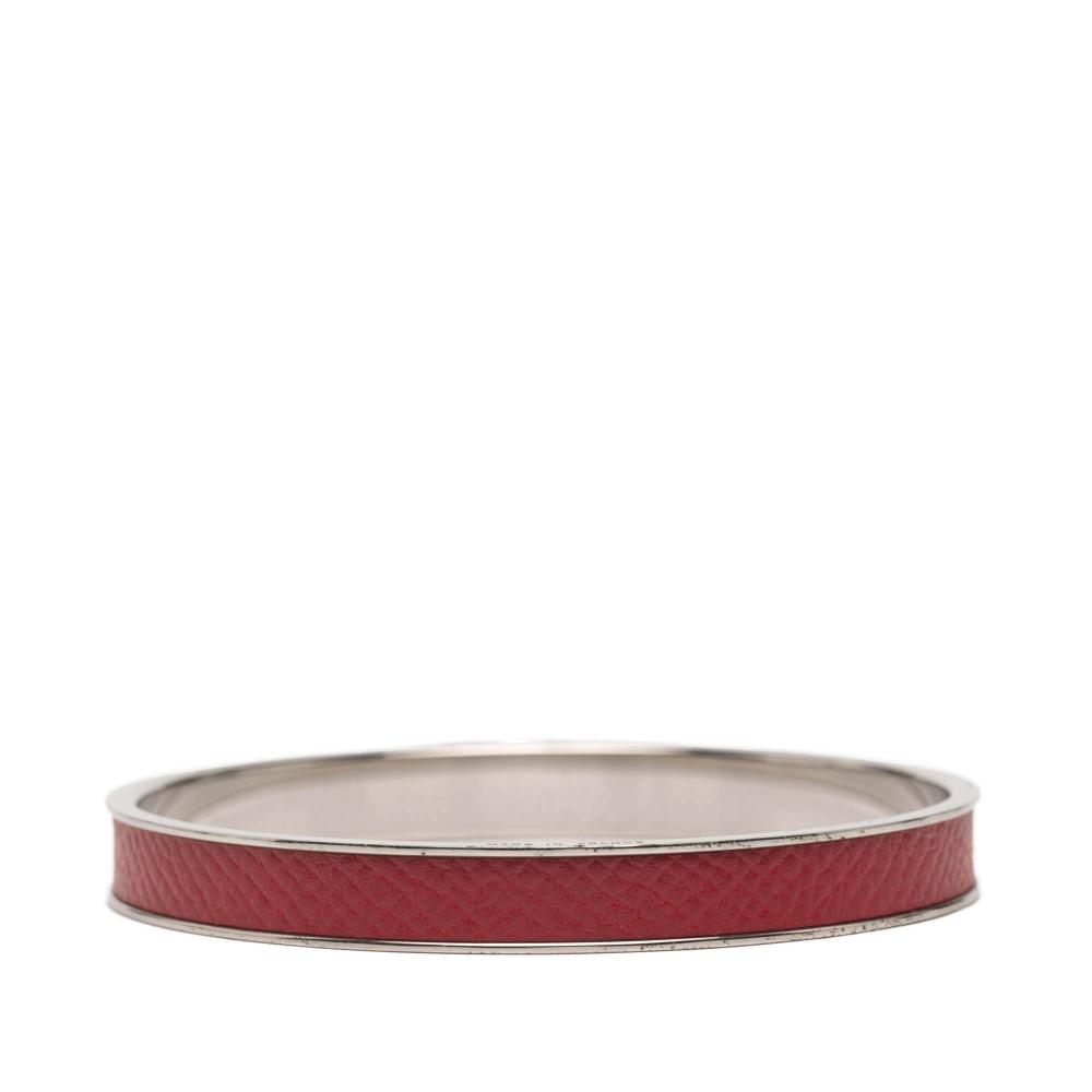 Hermès B Hermès Red with Silver Calf Leather Palladium Plated Kelly H Lock Bangle France