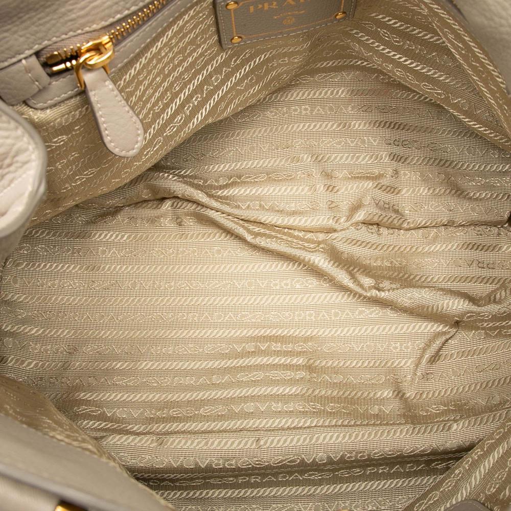 Prada B Prada Brown Light Beige Calf Leather Vitello Daino Open Convertible Tote Italy