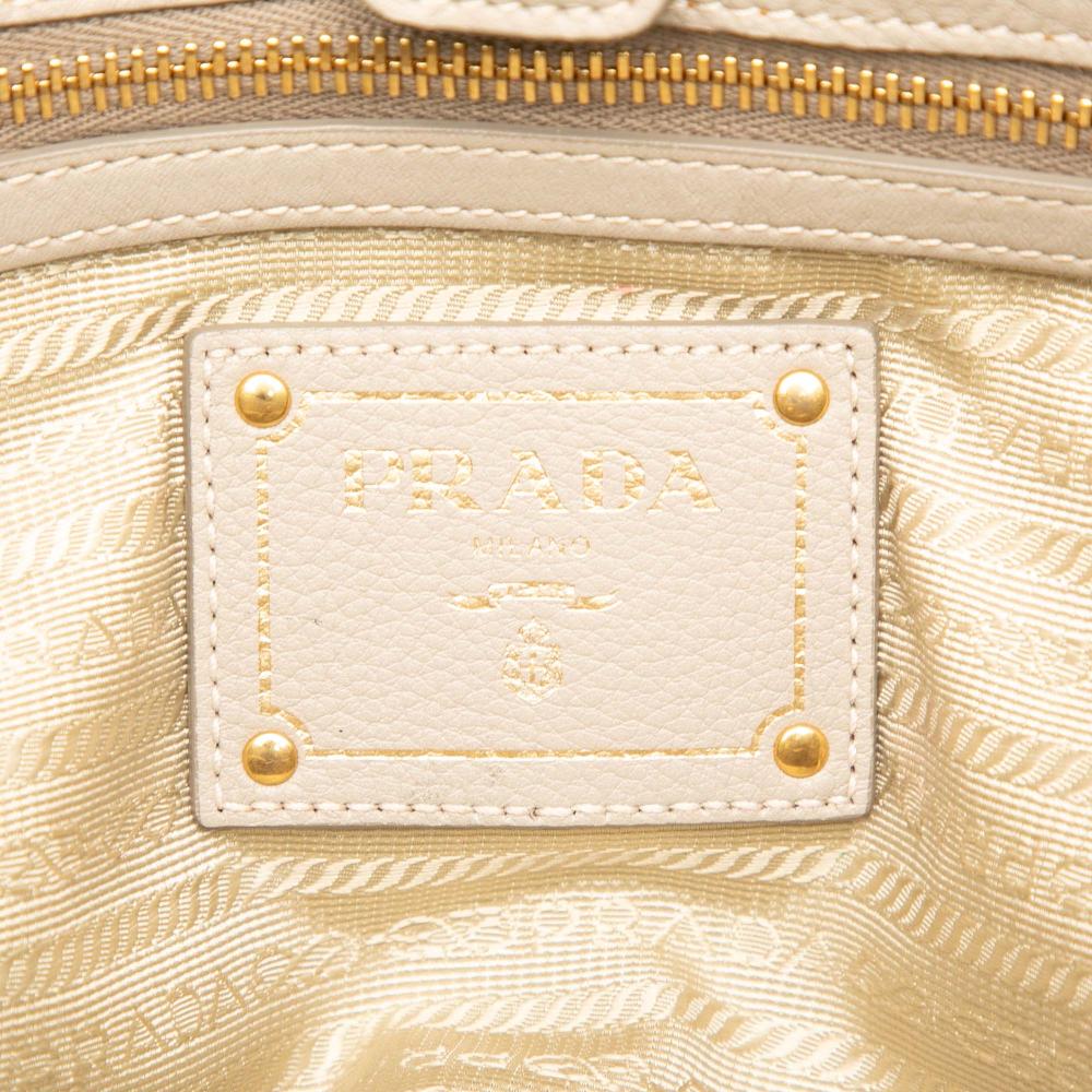 Prada B Prada Brown Light Beige Calf Leather Vitello Daino Open Convertible Tote Italy