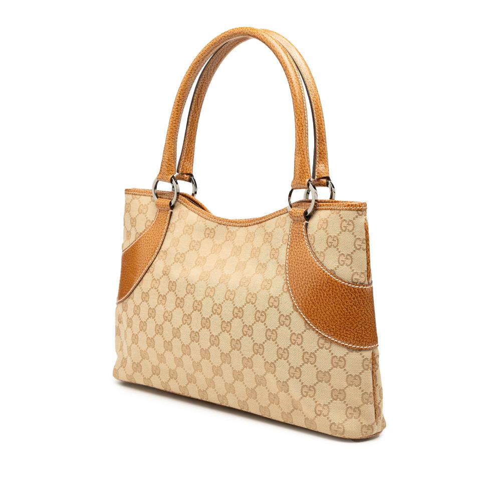 Gucci AB Gucci Brown Beige Canvas Fabric GG Tote Italy