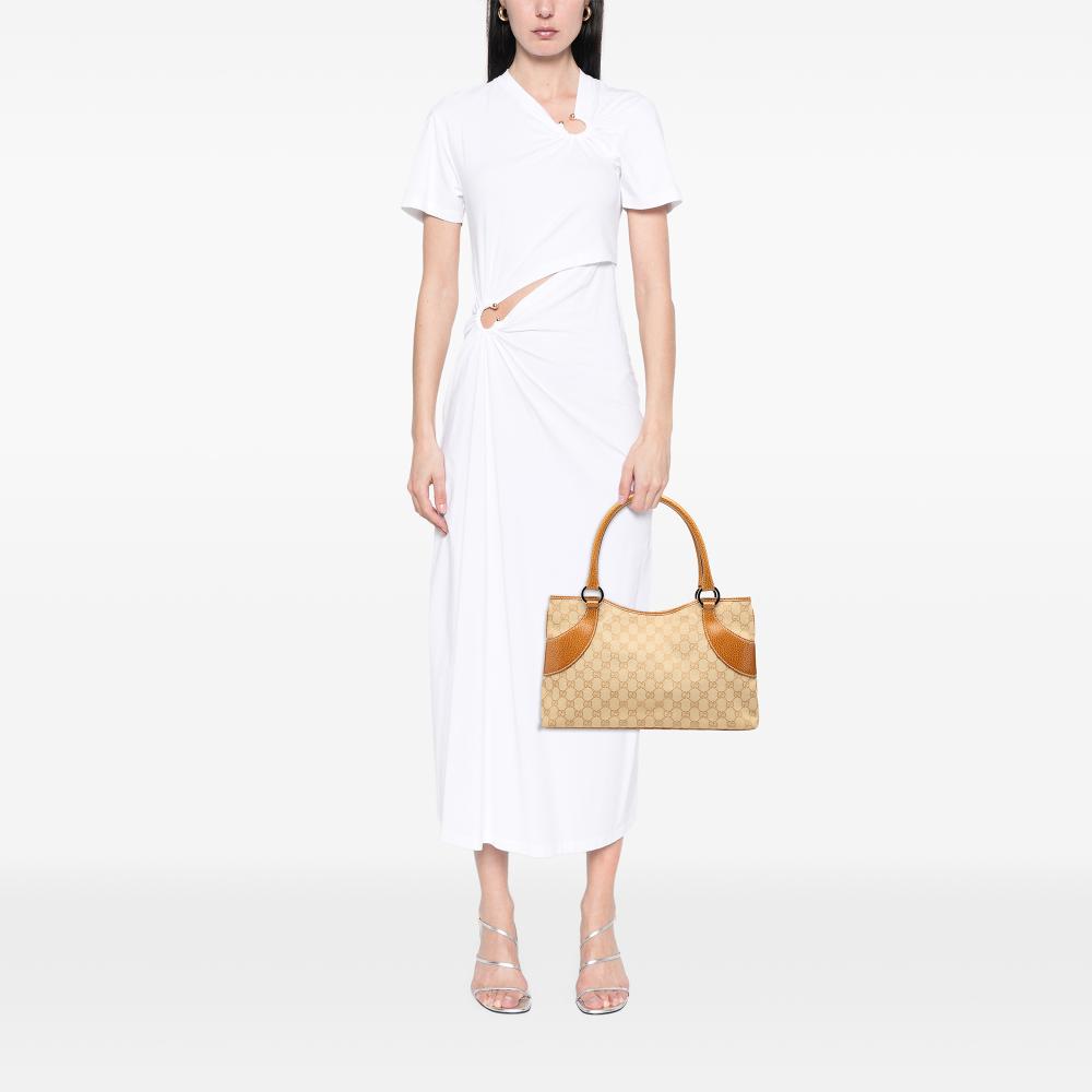 Gucci AB Gucci Brown Beige Canvas Fabric GG Tote Italy