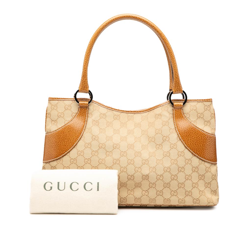 Gucci AB Gucci Brown Beige Canvas Fabric GG Tote Italy