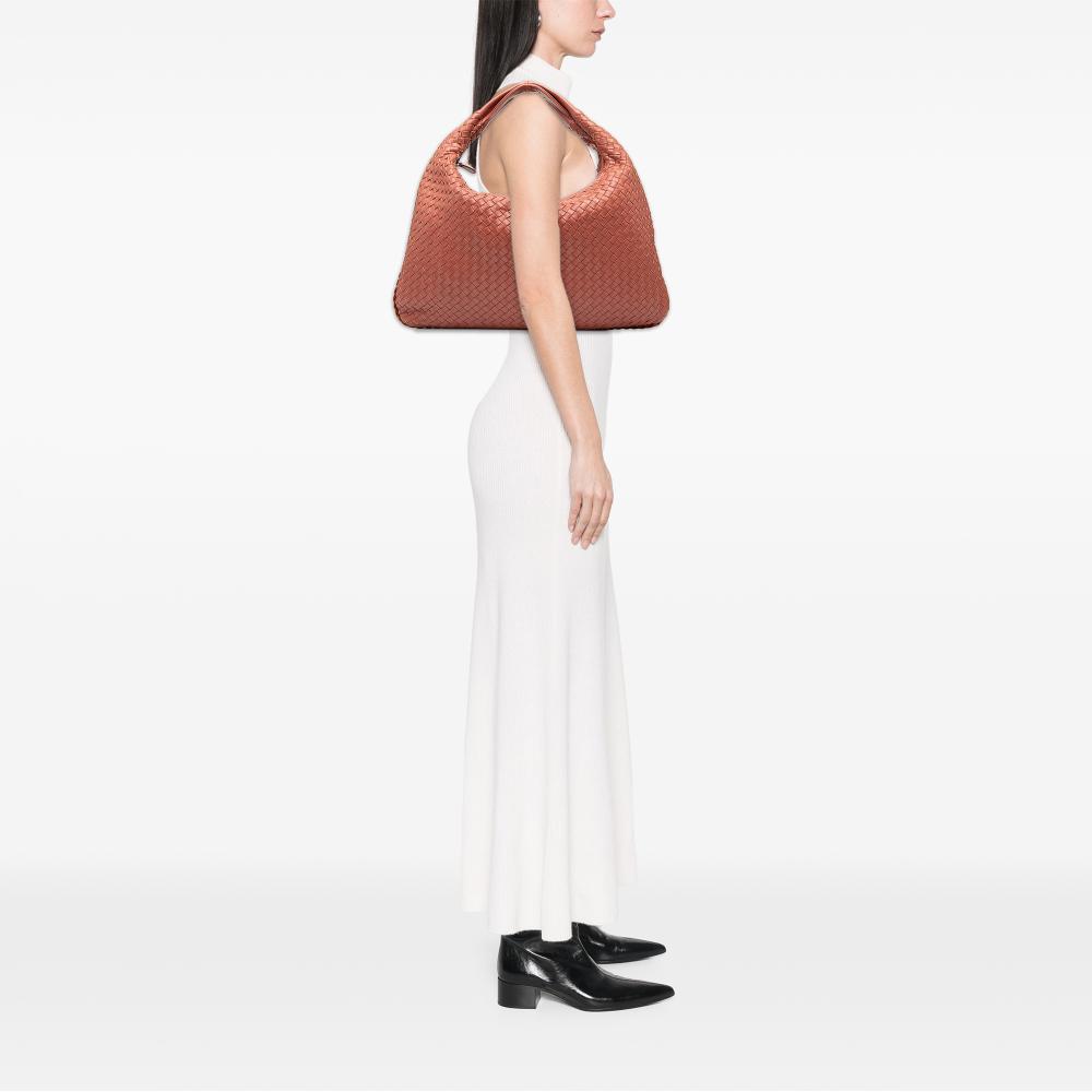 Bottega Veneta B Bottega Veneta Red Indian Red Nappa Leather Leather Medium Nappa Intrecciato Veneta Hobo Italy