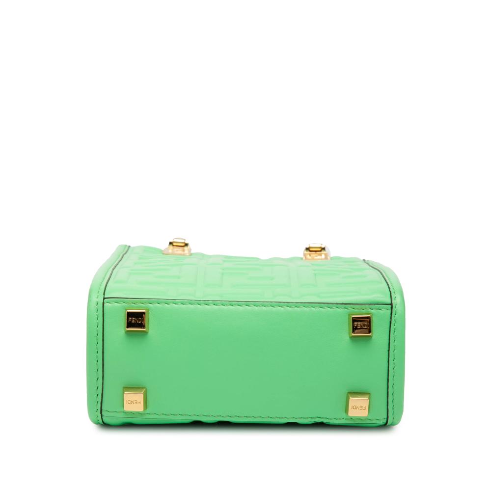 Fendi AB Fendi Green Light Green Calf Leather Mini Zucca Embossed Sunshine Shopper Tote Italy