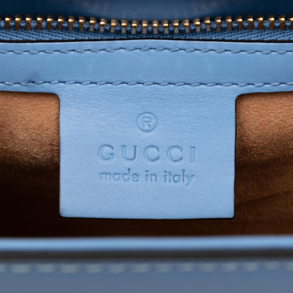 Gucci B Gucci Blue Light Blue Calf Leather Small Sylvie Web Satchel Italy