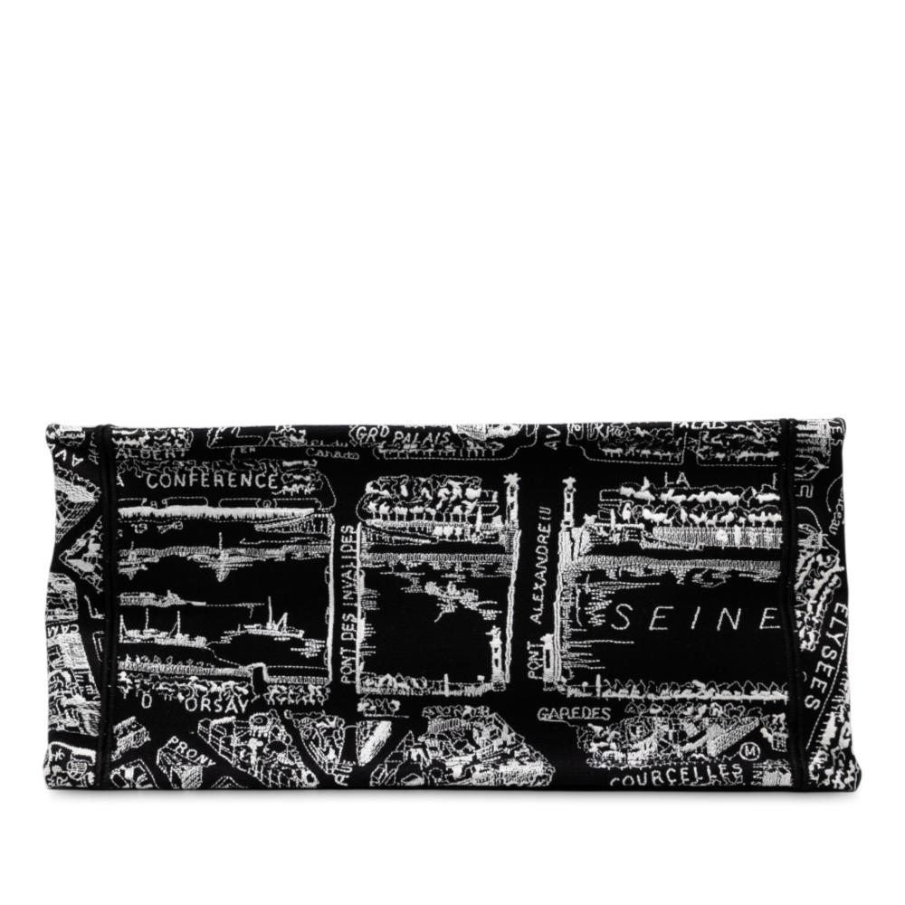 Christian Dior B Dior Black Canvas Fabric Medium Embroidered Plan De Paris Book Tote Italy