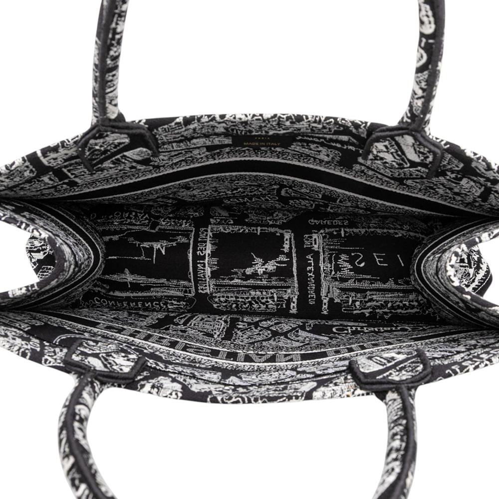 Christian Dior B Dior Black Canvas Fabric Medium Embroidered Plan De Paris Book Tote Italy