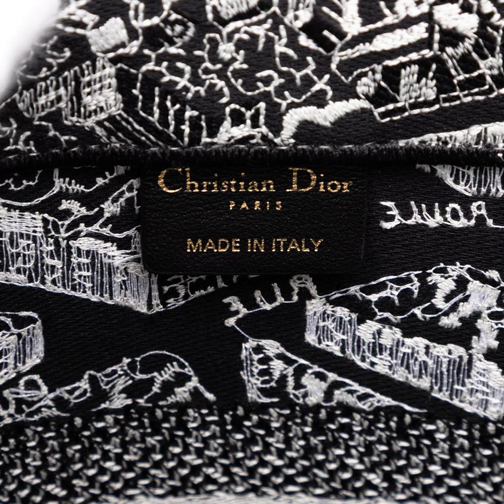 Christian Dior B Dior Black Canvas Fabric Medium Embroidered Plan De Paris Book Tote Italy