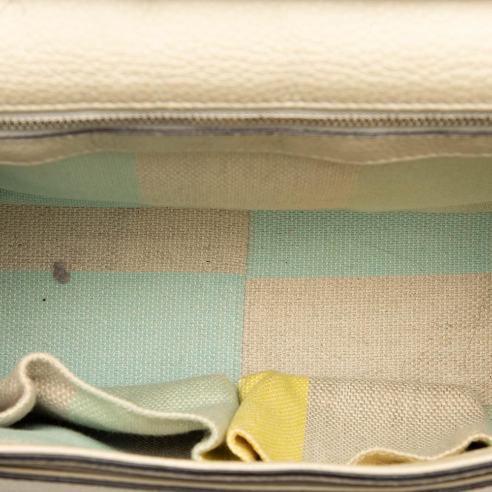 Gucci B Gucci White Ivory Calf Leather Medium Bamboo Daily Crossbody Italy