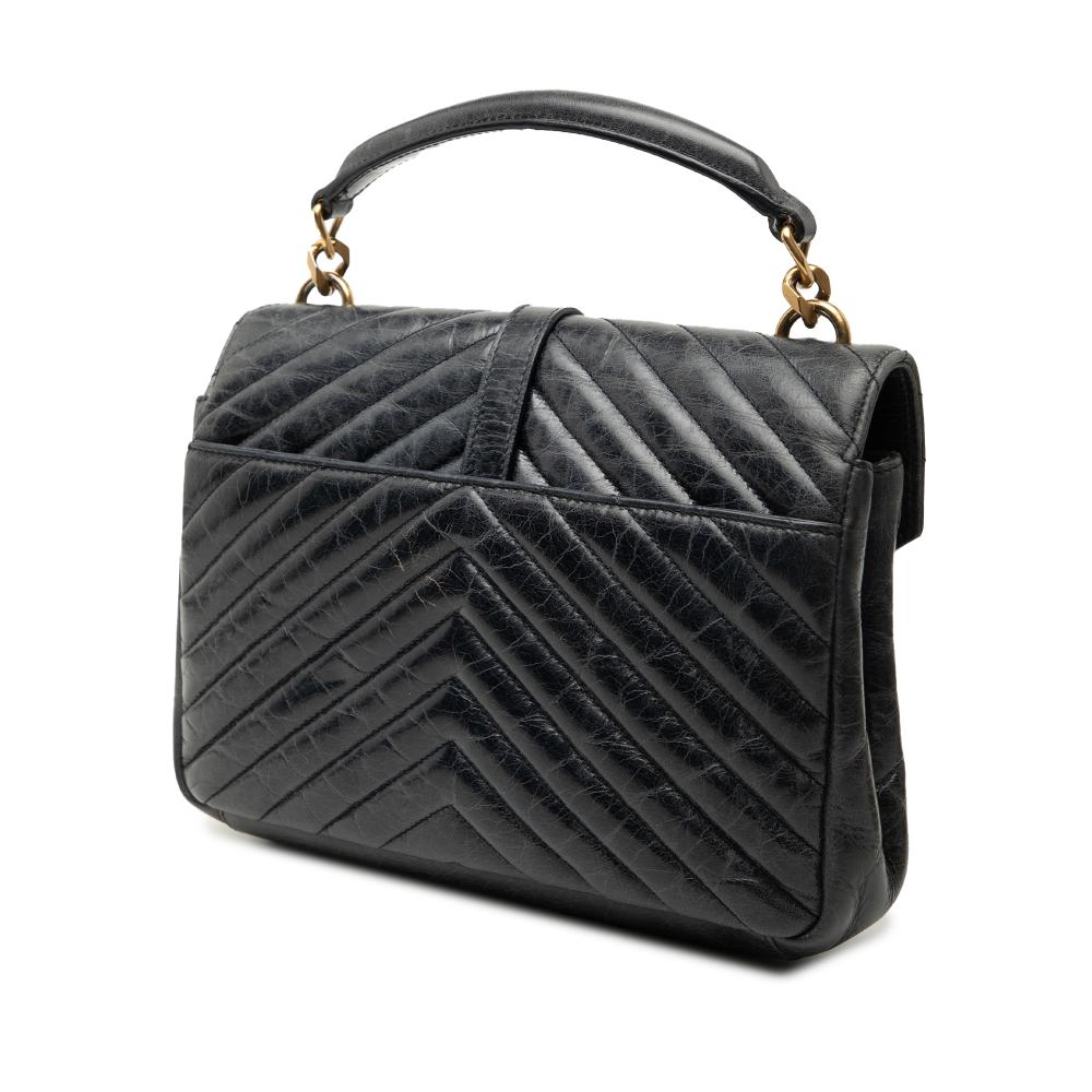 Saint Laurent Black Medium Chevron Sheepskin Monogram College Satchel Italy