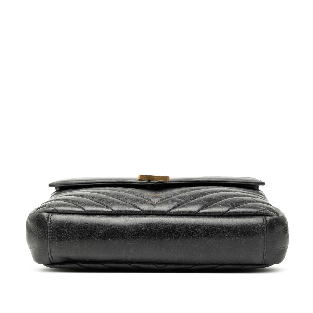 Saint Laurent Black Medium Chevron Sheepskin Monogram College Satchel Italy