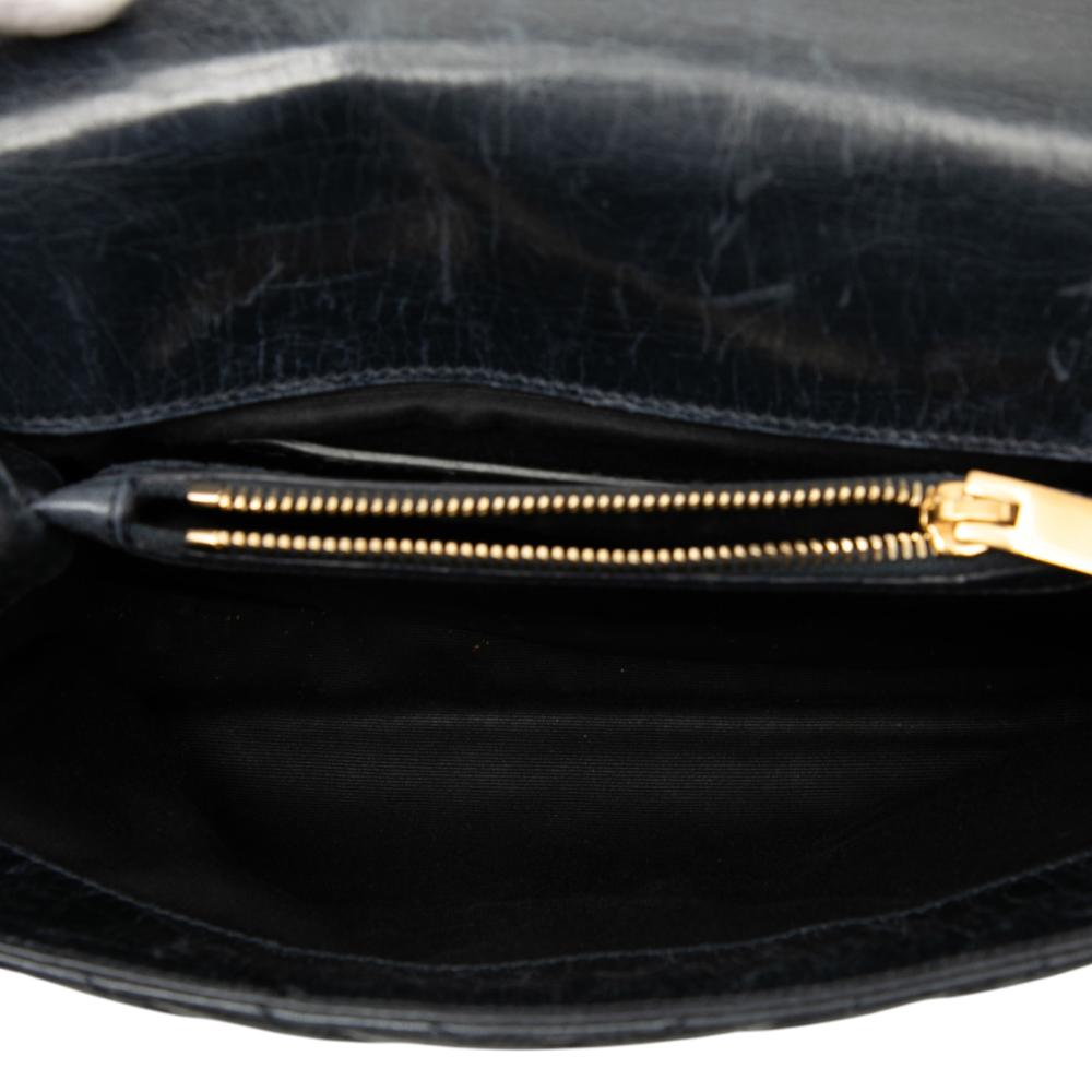 Saint Laurent Black Medium Chevron Sheepskin Monogram College Satchel Italy