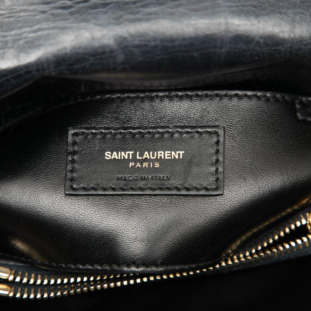 Saint Laurent Black Medium Chevron Sheepskin Monogram College Satchel Italy