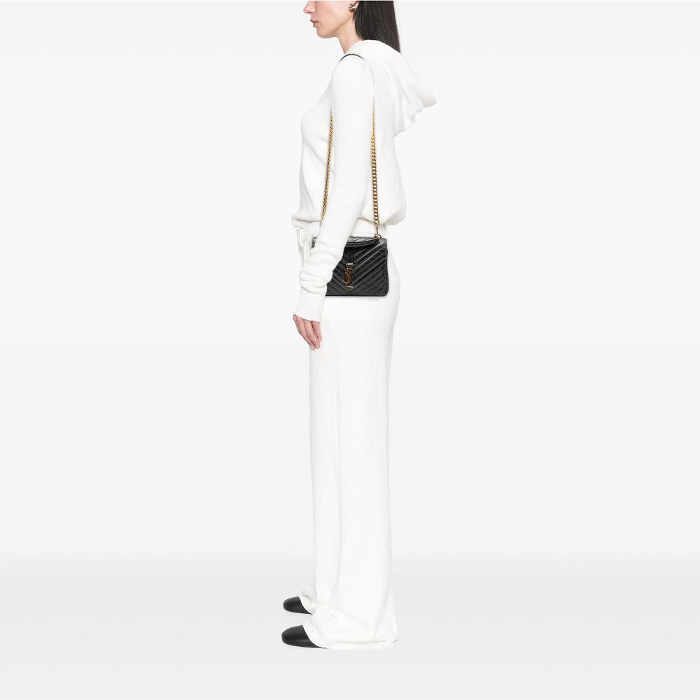 Saint Laurent Black Medium Chevron Sheepskin Monogram College Satchel Italy