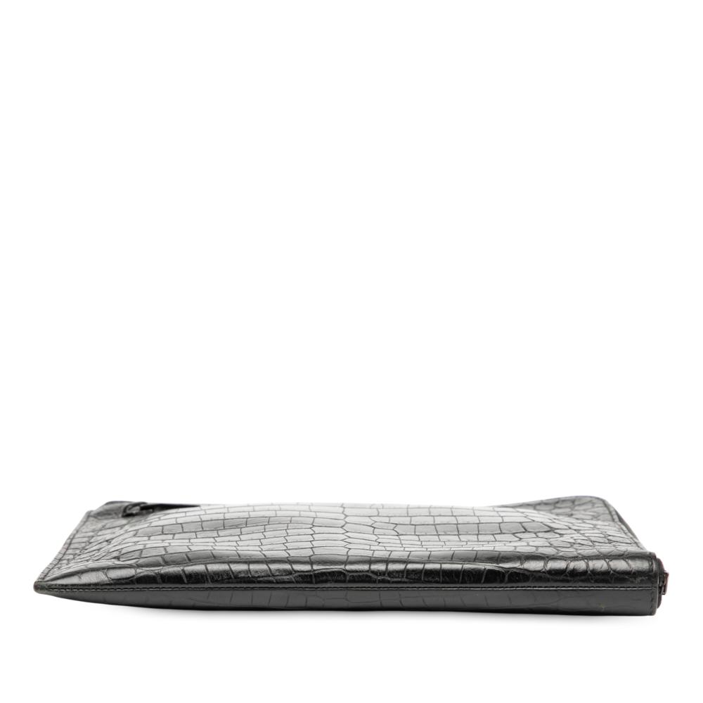 Saint Laurent B Saint Laurent Black Calf Leather Croc Embossed Clutch Italy