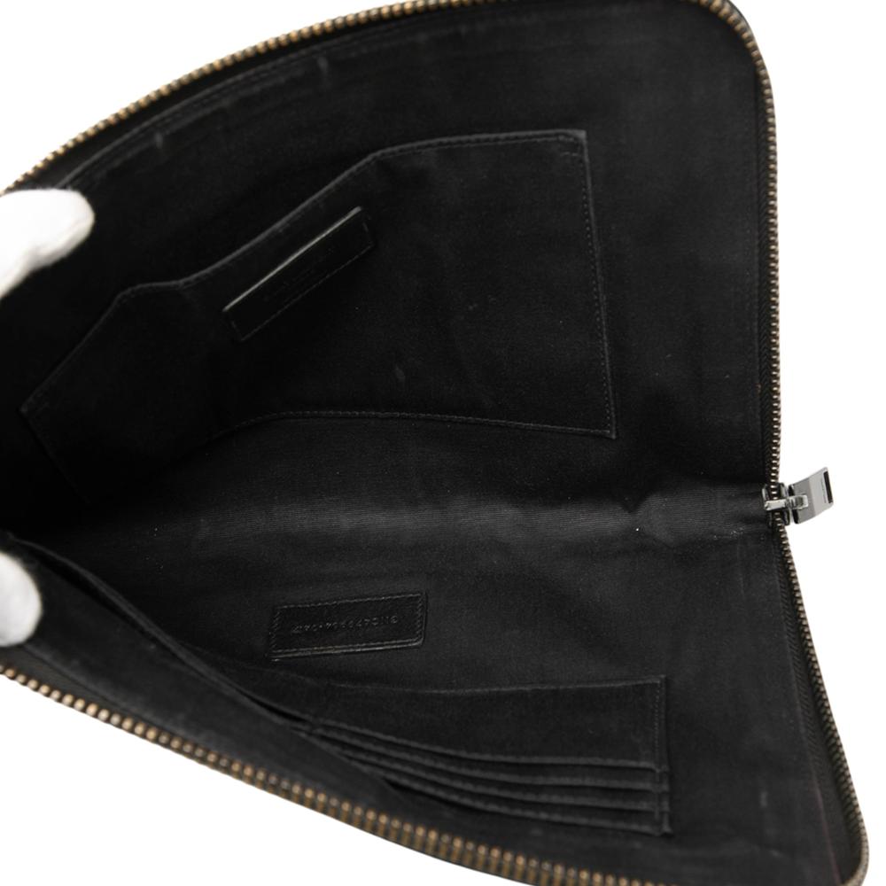 Saint Laurent B Saint Laurent Black Calf Leather Croc Embossed Clutch Italy