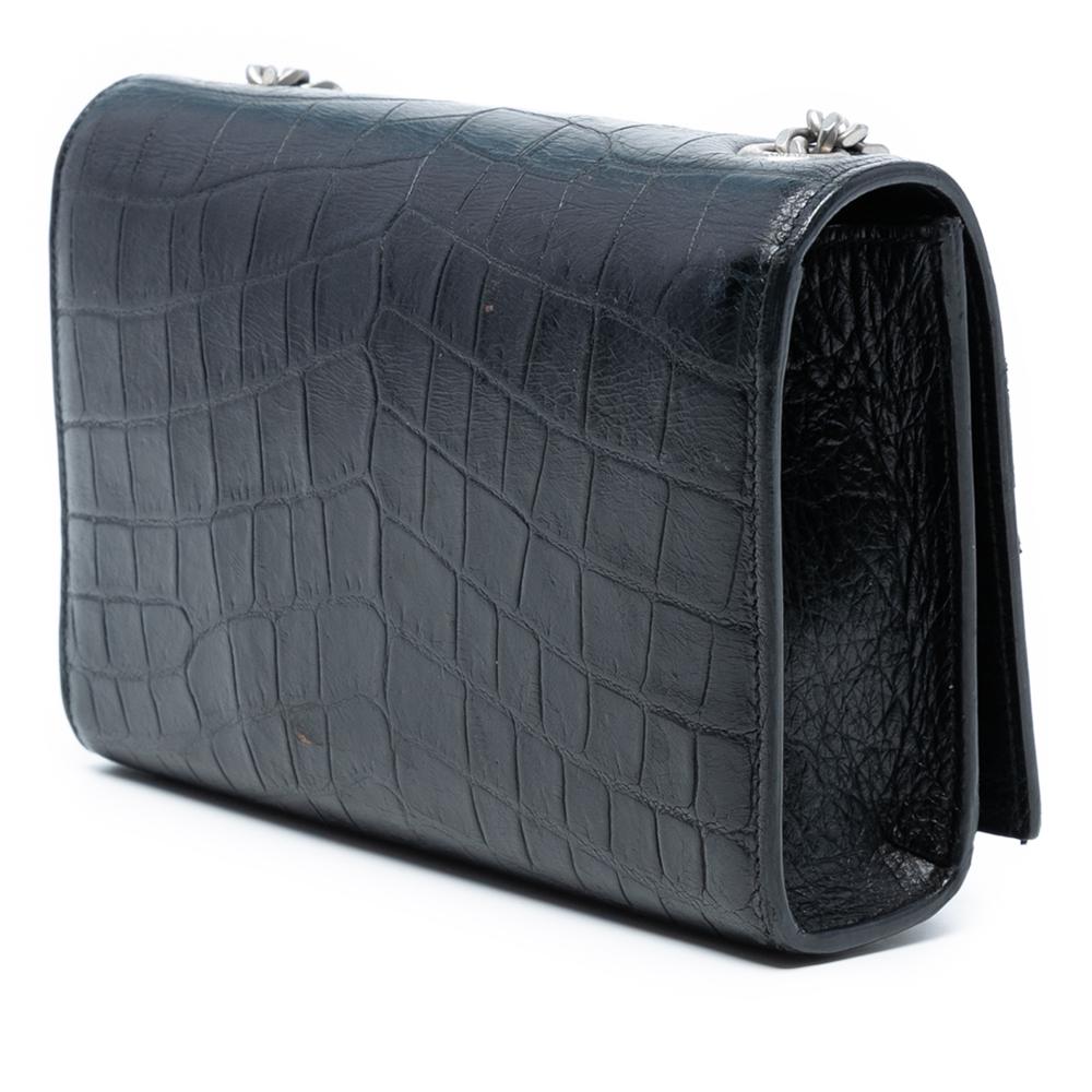 Saint Laurent B Saint Laurent Black Calf Leather Small Croc Embossed Monogram Kate Tassel Crossbody Italy