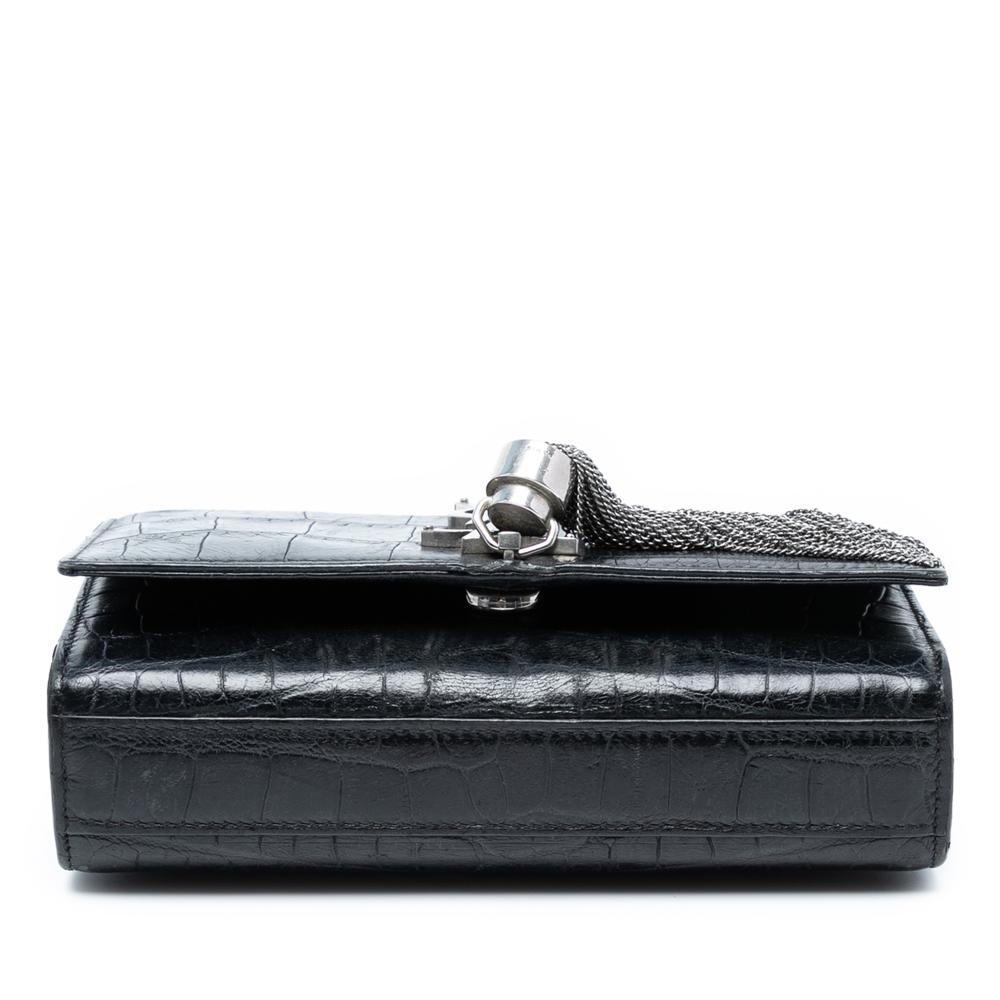 Saint Laurent B Saint Laurent Black Calf Leather Small Croc Embossed Monogram Kate Tassel Crossbody Italy