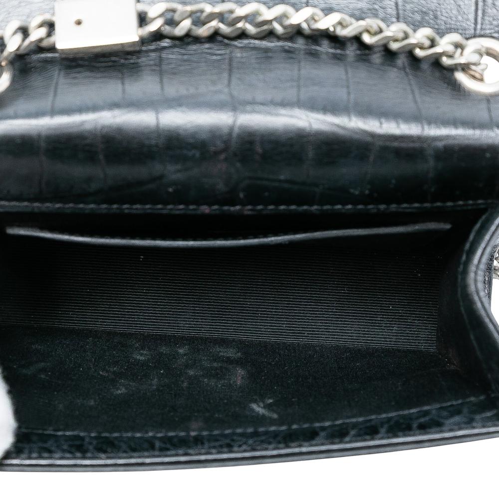 Saint Laurent B Saint Laurent Black Calf Leather Small Croc Embossed Monogram Kate Tassel Crossbody Italy