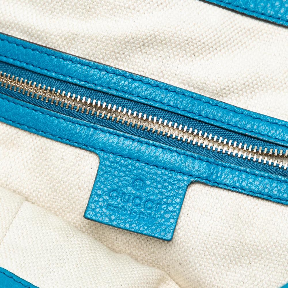 Gucci B Gucci Blue Calf Leather Medium Soho Cellarius Tote Italy