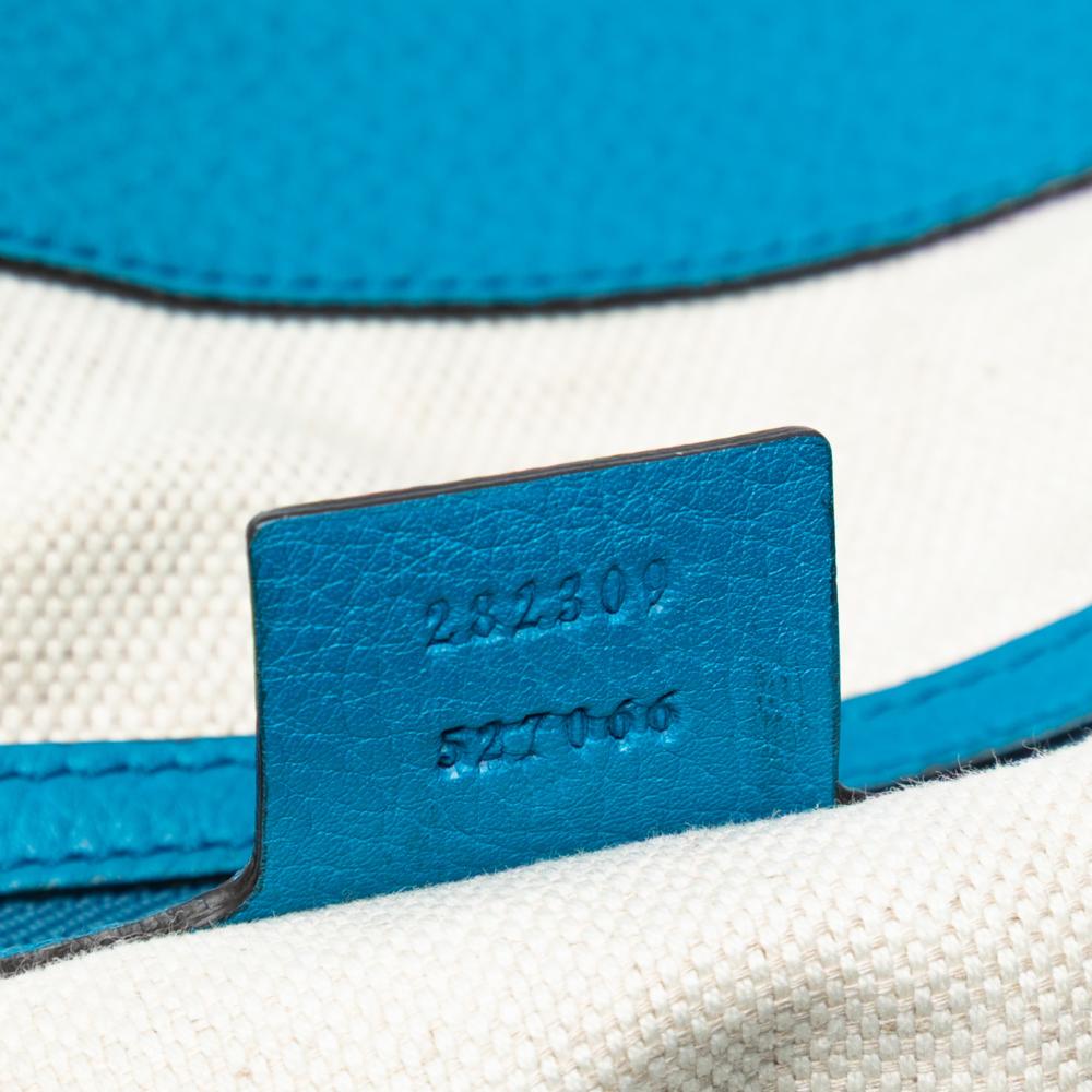 Gucci B Gucci Blue Calf Leather Medium Soho Cellarius Tote Italy