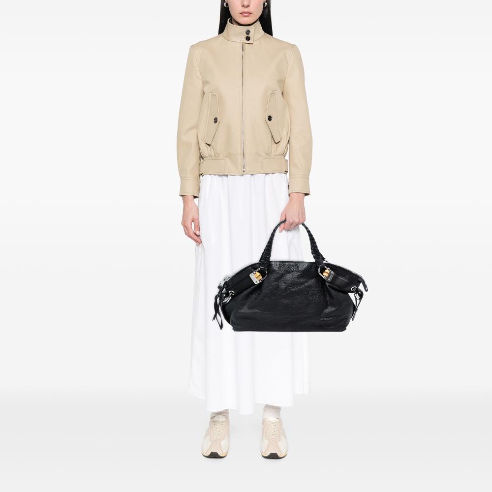 Gucci B Gucci Black Calf Leather Medium Bamboo Bar Tote Italy