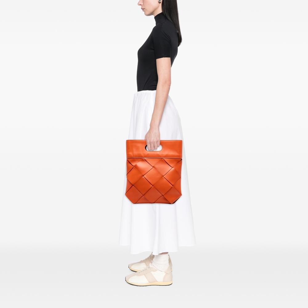 Bottega Veneta AB Bottega Veneta Orange Calf Leather Small French skin Slip Tote Italy
