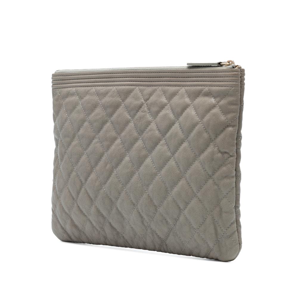 Chanel B Chanel Gray Caviar Leather Leather Medium Quilted Caviar Boy O Case Clutch Italy