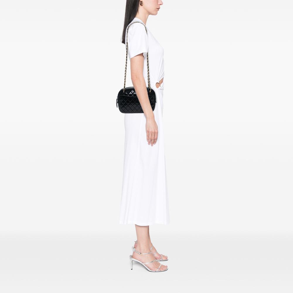 Chanel B Chanel Black Lambskin Leather Leather CC Quilted Lambskin Chain Camera Bag France