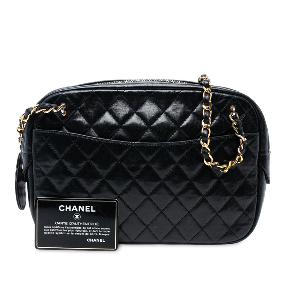 Chanel B Chanel Black Lambskin Leather Leather CC Quilted Lambskin Chain Camera Bag France