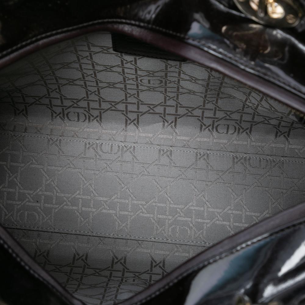 Christian Dior B Dior Black Patent Leather Leather Large Patent Cannage Lady Dior Italy