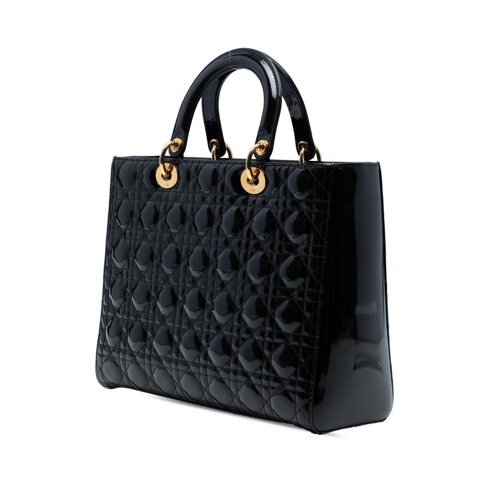 Christian Dior B Dior Black Patent Leather Leather Large Patent Cannage Lady Dior Italy