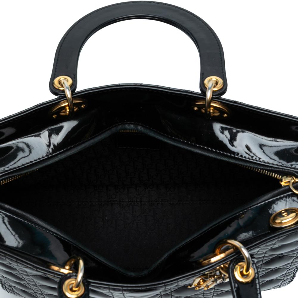 Christian Dior B Dior Black Patent Leather Leather Large Patent Cannage Lady Dior Italy