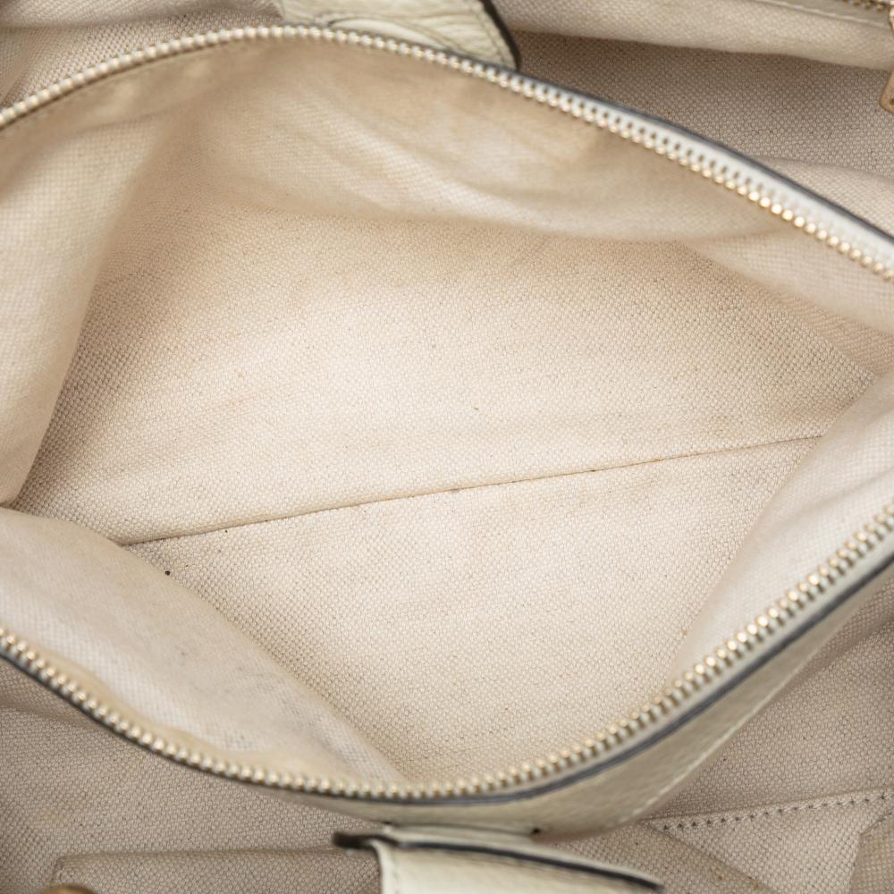 Gucci B Gucci White Calf Leather Medium skin Bamboo Shopper Satchel Italy