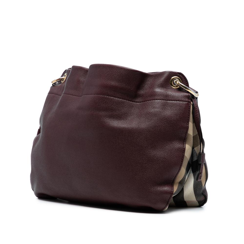 Burberry Red Burgundy Calf Leather Small Grainy skin and House Check Canvas Bingley Crossbody Italy