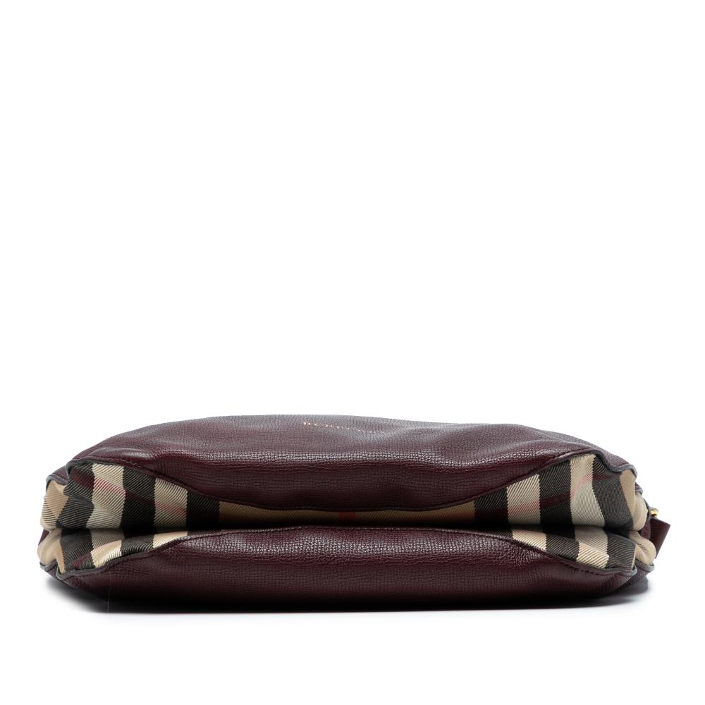Burberry Red Burgundy Calf Leather Small Grainy skin and House Check Canvas Bingley Crossbody Italy