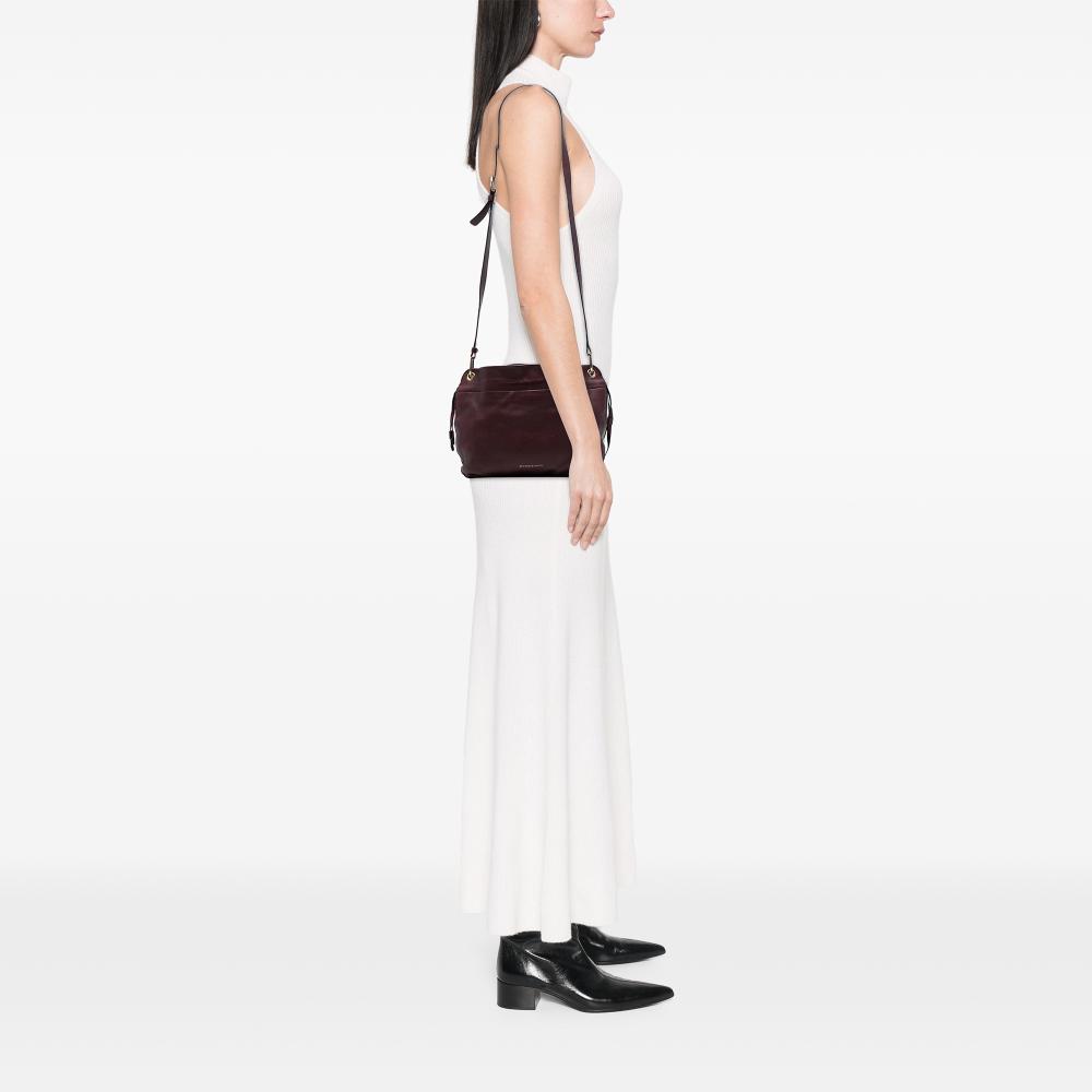 Burberry Red Burgundy Calf Leather Small Grainy skin and House Check Canvas Bingley Crossbody Italy