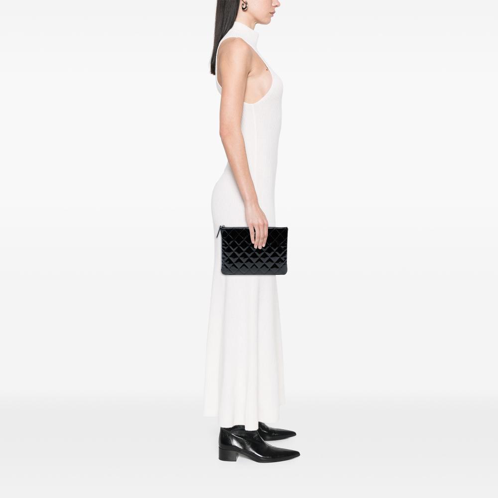 Chanel AB Chanel Black Patent Leather Leather Medium Quilted Patent O Case Clutch Italy