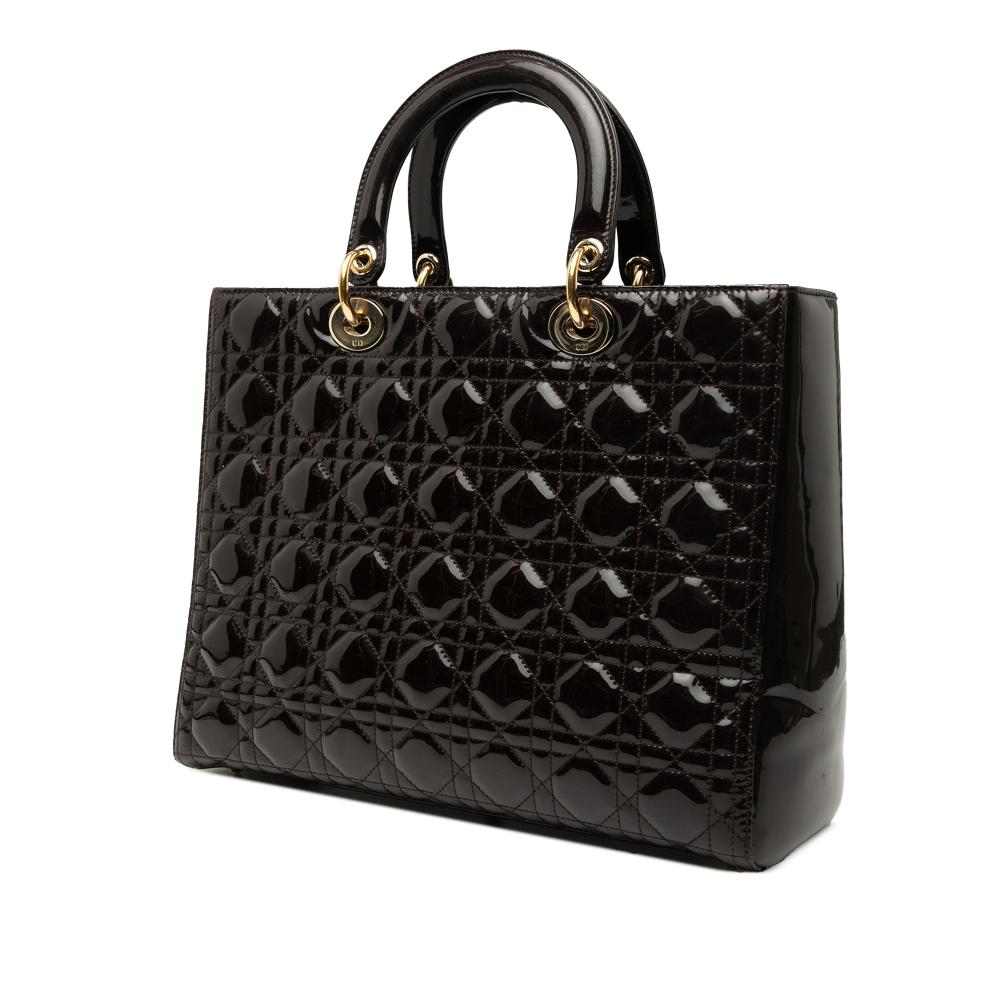 Christian Dior B Dior Brown Dark Brown Patent Leather Leather Large Patent Cannage Lady Dior Italy