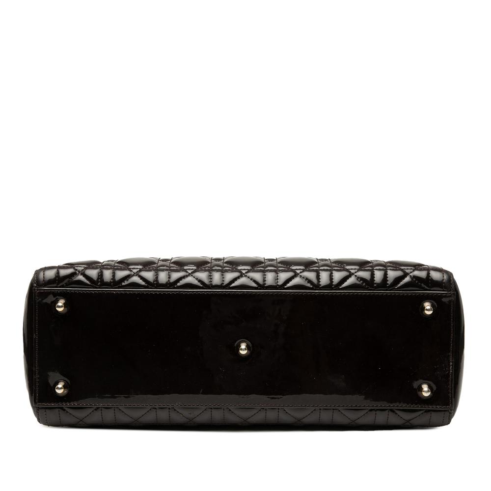 Christian Dior B Dior Brown Dark Brown Patent Leather Leather Large Patent Cannage Lady Dior Italy