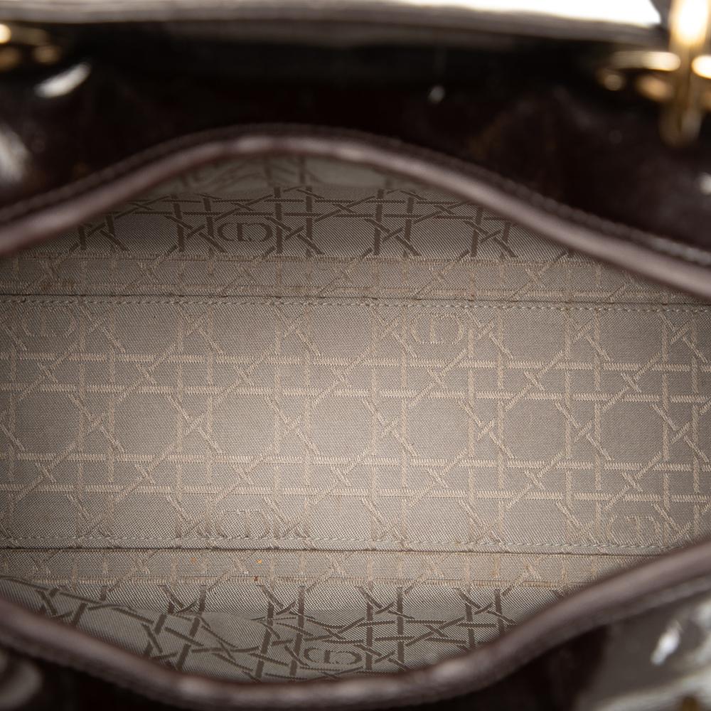 Christian Dior B Dior Brown Dark Brown Patent Leather Leather Large Patent Cannage Lady Dior Italy