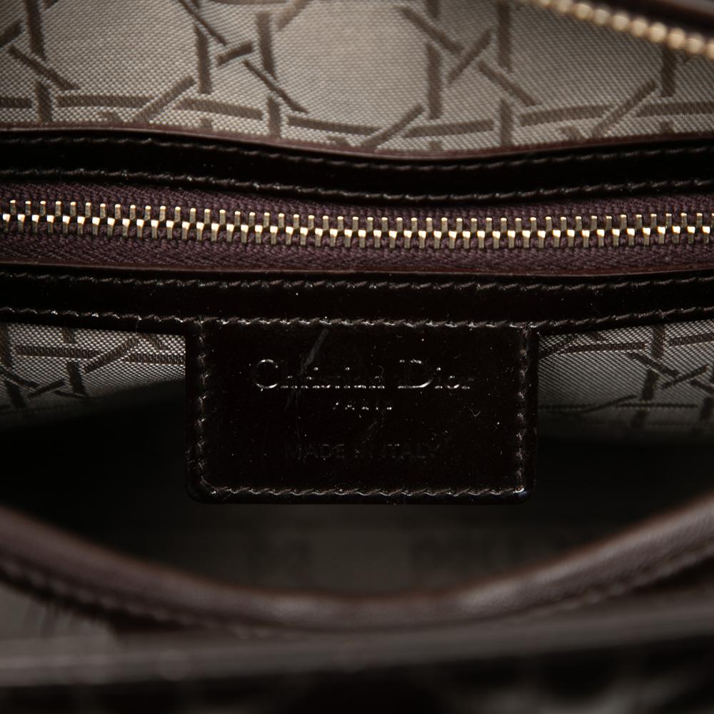 Christian Dior B Dior Brown Dark Brown Patent Leather Leather Large Patent Cannage Lady Dior Italy