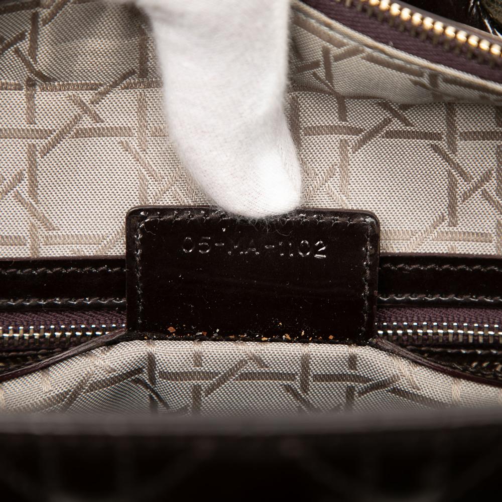 Christian Dior B Dior Brown Dark Brown Patent Leather Leather Large Patent Cannage Lady Dior Italy
